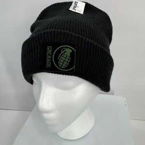 Grenade Black Knit Beanie with Ribbed Texture and Patch